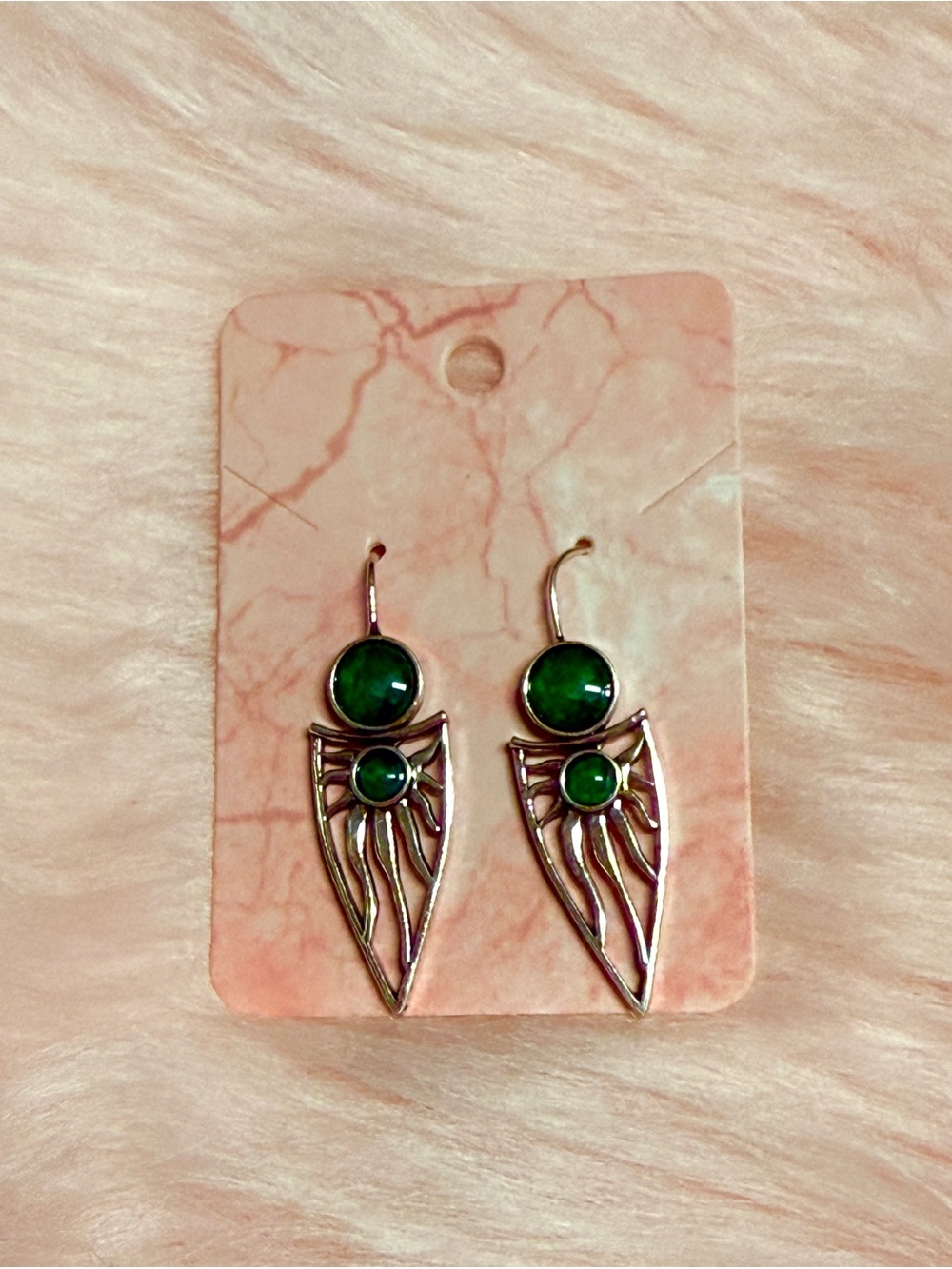 Green Stone Silver-Tone Dangle Earrings - Women Jewelry